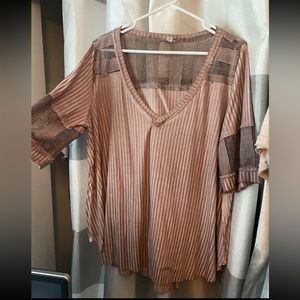 POL Crochet Ribbed Short Sleeve Top- Medium